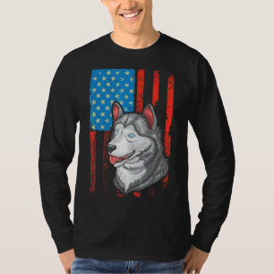 Camiseta Bandeira Americana Patriótica Cachorro Siberiano H