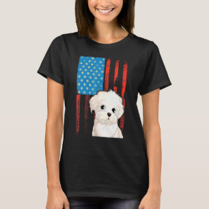 Camiseta Bandeira Americana Patriótica Cão Bichon Frise