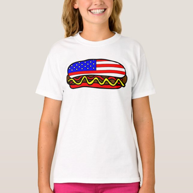 Camiseta Bandeira Americana Patriótica Cão Quente (Frente)