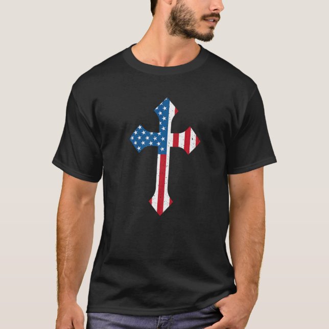 Camiseta Bandeira Americana Patriótica Christian Graphic Qu (Frente)