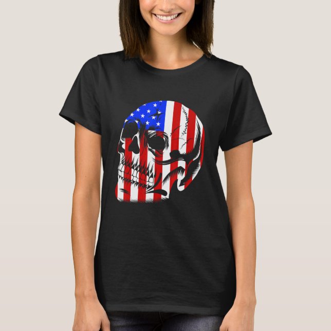 Camiseta Bandeira Americana Patriótica com Pacote de Crânio (Frente)