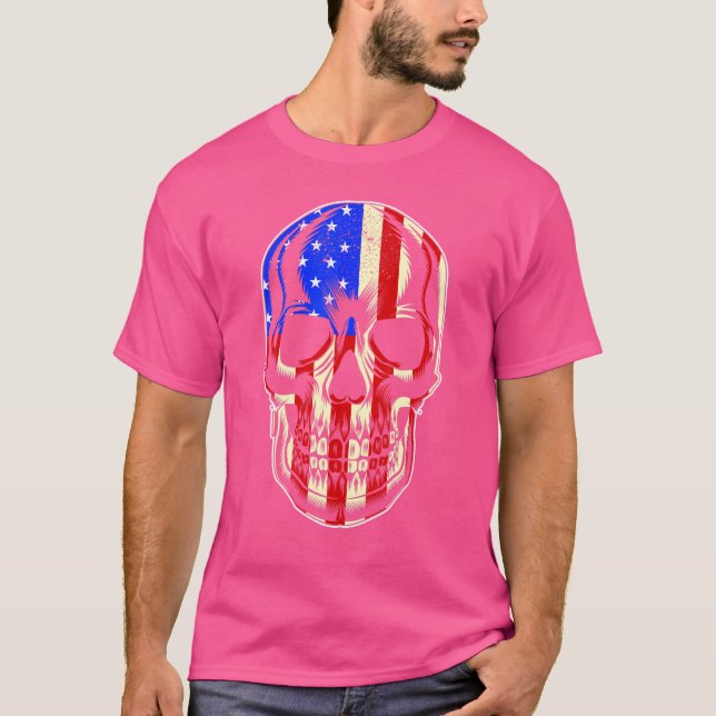 Camiseta Bandeira Americana Patriótica com Pacote de Crânio (Frente)