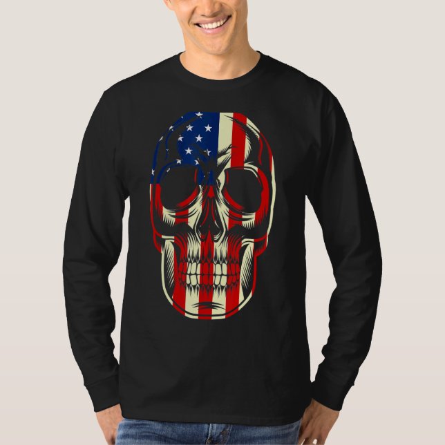 Camiseta Bandeira Americana Patriótica com Pacote de Crânio (Frente)