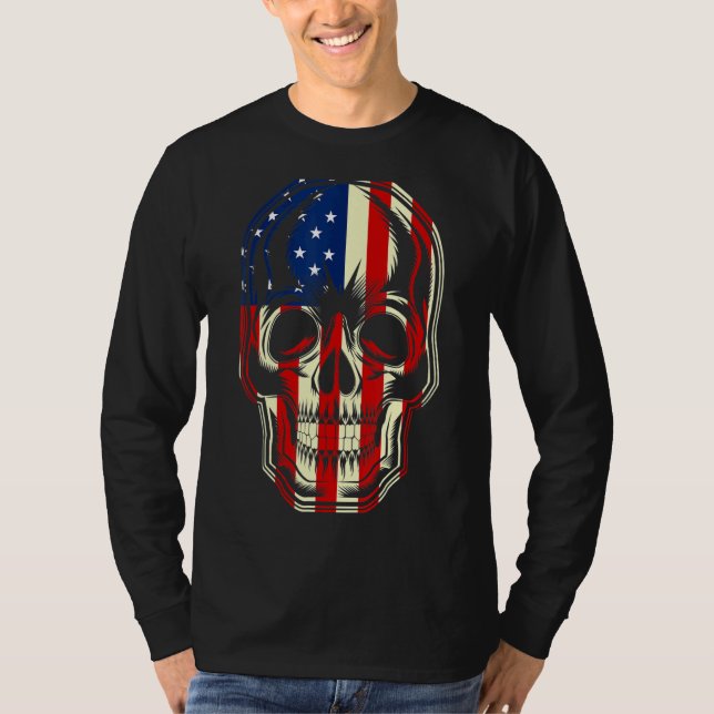 Camiseta Bandeira Americana Patriótica com Pacote de Crânio (Frente)