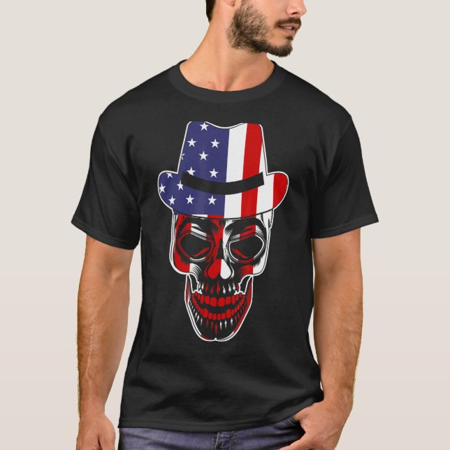 Camiseta Bandeira Americana Patriótica com Pacote de Crânio (Frente)