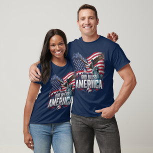Camiseta Bandeira Americana Patriótica Deus Abençoe a Améri