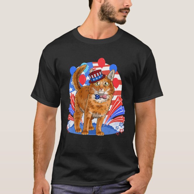 Camiseta Bandeira Americana Patriótica do Gato Somali em 4  (Frente)