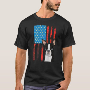 Camiseta Bandeira Americana Patriótica Dog Boston Terrier
