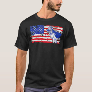Camiseta Bandeira Americana Patriótica German shepherd Cão 