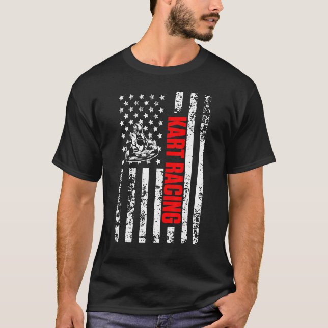 Camiseta Bandeira Americana Patriótica Go Kart Racing (Frente)