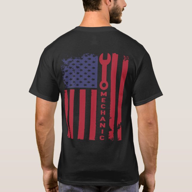 Camiseta Bandeira Americana Patriótica Mecânica (Verso)