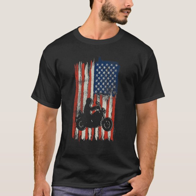 Camiseta Bandeira Americana Patriótica Motorcycle Biker (Frente)