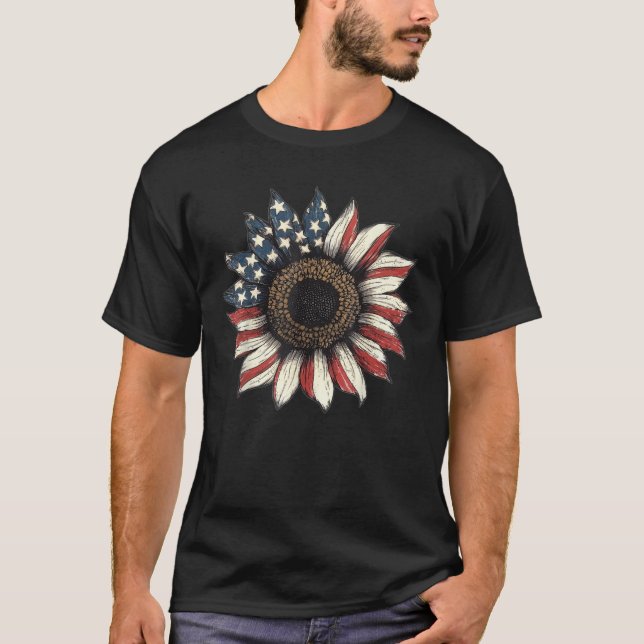 Camiseta Bandeira Americana Patriótica Sunflower 4 De Julho (Frente)