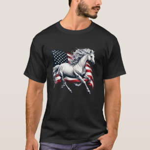 Camiseta Bandeira Americana Patriótico Cavalo Cavalgada Lon