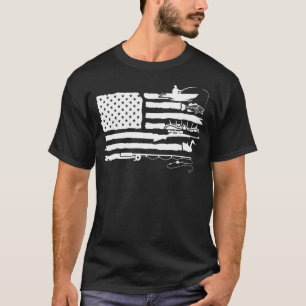 Camiseta Bandeira Americana Pesca e Caça Homens Pai Dia dos