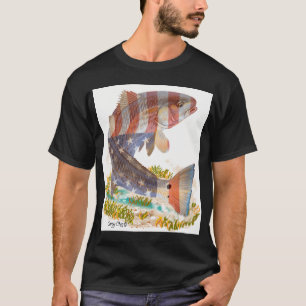 Camiseta Bandeira Americana Pesca Pescador EUA Peixe Coraçã
