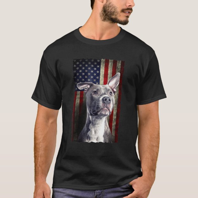 Camiseta Bandeira Americana Pitbull Bandeira EUA Cão Patrió (Frente)
