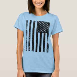 Camiseta Bandeira Americana Preta e Branca Distorcida