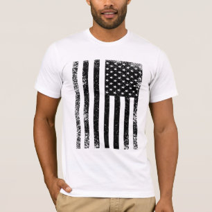 Camiseta Bandeira Americana Preta e Branca Distorcida