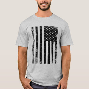 Camiseta Bandeira Americana Preta e Branca Distorcida