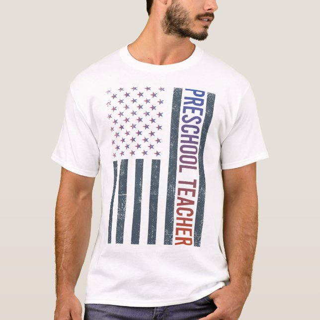 Camiseta Bandeira Americana - Professora da Pré-escola (Frente)