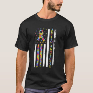 Camiseta Bandeira Americana Puzzle Autismo Bandeira EUA Con