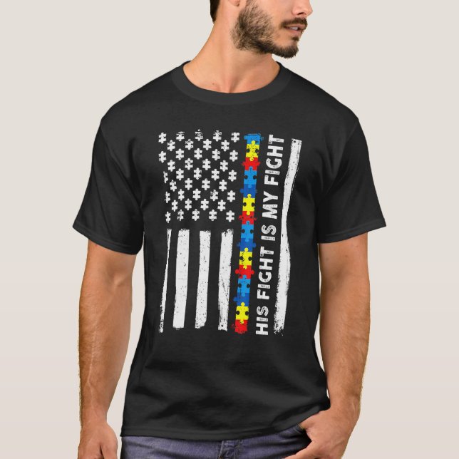 Camiseta Bandeira Americana Quebra-cabeça de Conscientizaçã (Frente)