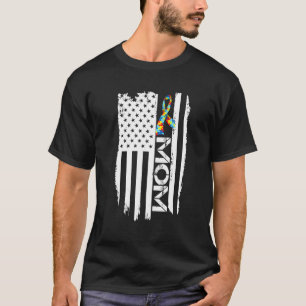 Camiseta Bandeira Americana Retro Autismo Mãe Conscientizaç