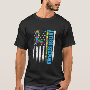 Camiseta Bandeira Americana Retro Autismo Padrasto Conscien