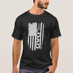 Camiseta Bandeira Americana Retro Autismo Pai Conscientizaç