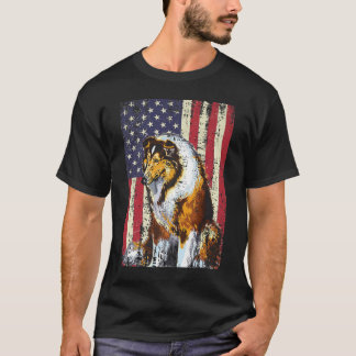 Camiseta Bandeira Americana Rough Collie Patriotic Flag Dog
