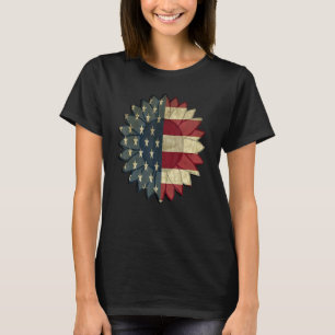 Camiseta Bandeira Americana Rústica Patriótica Girassol