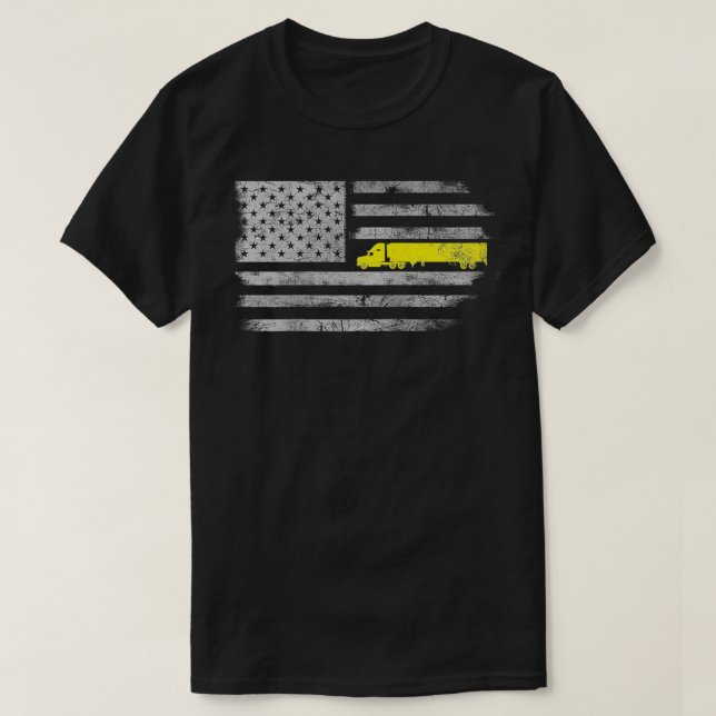 Camiseta Bandeira Americana Semi Caminhão EUA Motorista de  (Frente do Design)