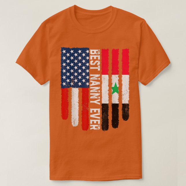 Camiseta Bandeira Americana Sinalizador Síria Melhor Nanny  (Frente do Design)