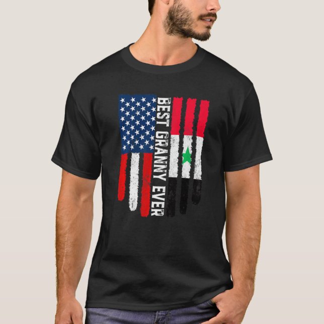 Camiseta Bandeira Americana Síria: A melhor avó da família (Frente)