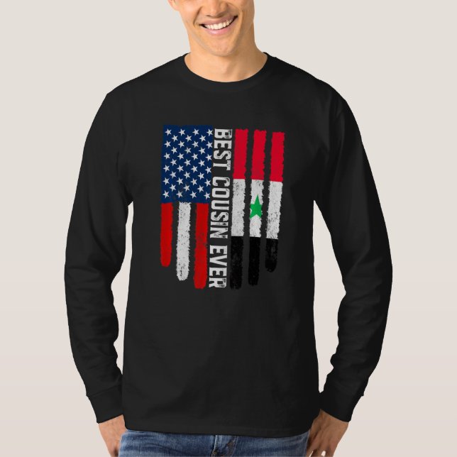 Camiseta Bandeira Americana Síria: Melhor Primo Da Família  (Frente)