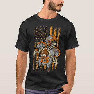 Camiseta Bandeira Americana: Skeleton Halloween Para Homens