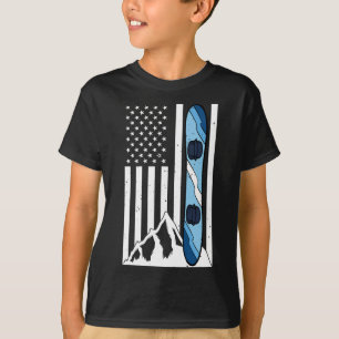 Camiseta Bandeira Americana Snowboard Mountain Snowboarder