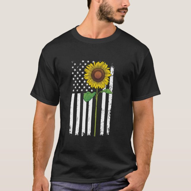 Camiseta Bandeira Americana Sunflower 4 De Julho América Me (Frente)