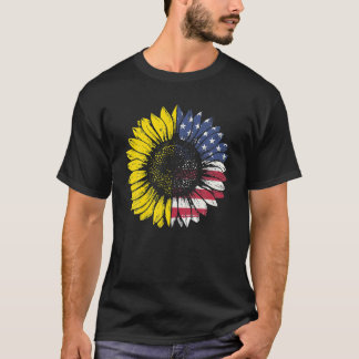 Camiseta Bandeira Americana Sunflower Patriótica 4 De Julho