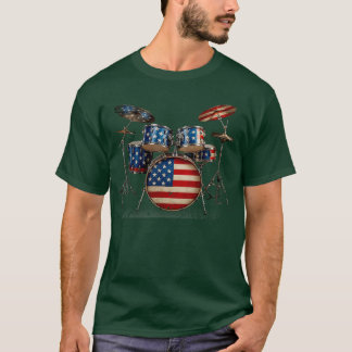 Camiseta Bandeira Americana Tambor Bateria 4 de Julho EUA P