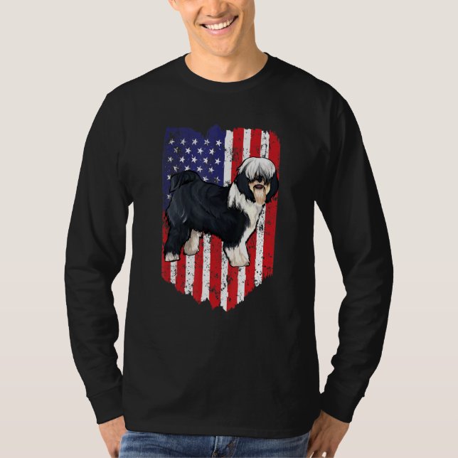 Camiseta Bandeira Americana Tibetan Terrier 4 De Julho Nos  (Frente)