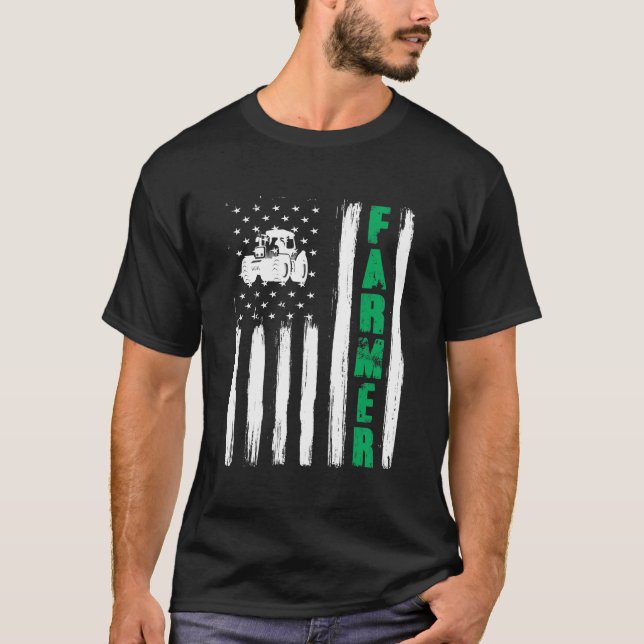 Camiseta Bandeira Americana Trator Patriótico EUA Orgulhoso (Frente)