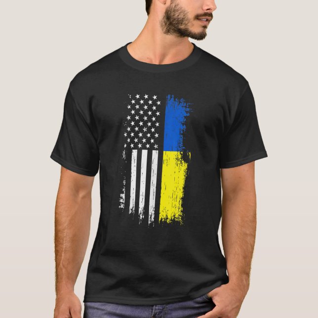 Camiseta Bandeira Americana Ucraniana T Pride Ucrânia EUA (Frente)