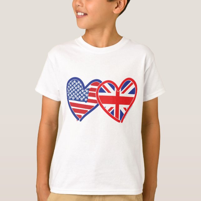 Camiseta Bandeira Americana/União Jack Flag Hearts (Frente)