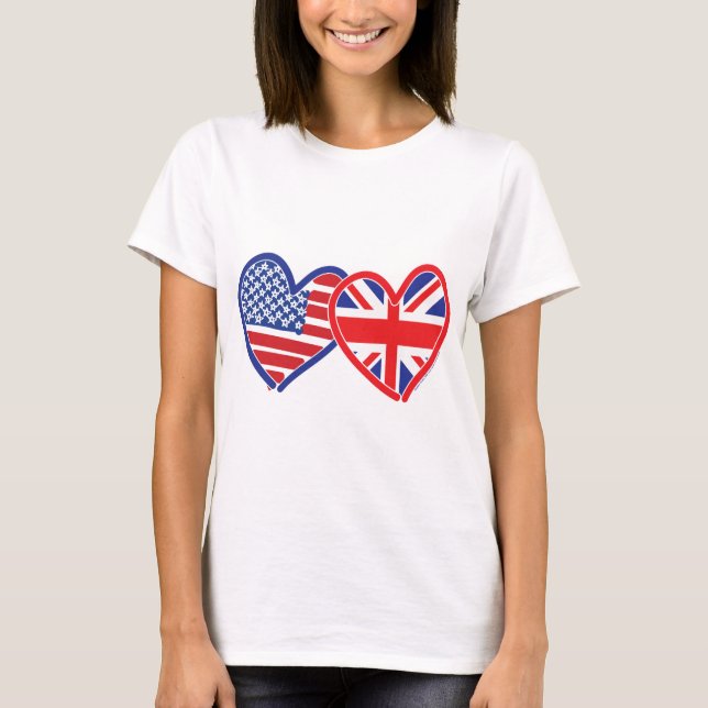 Camiseta Bandeira Americana/União Jack Flag Hearts (Frente)