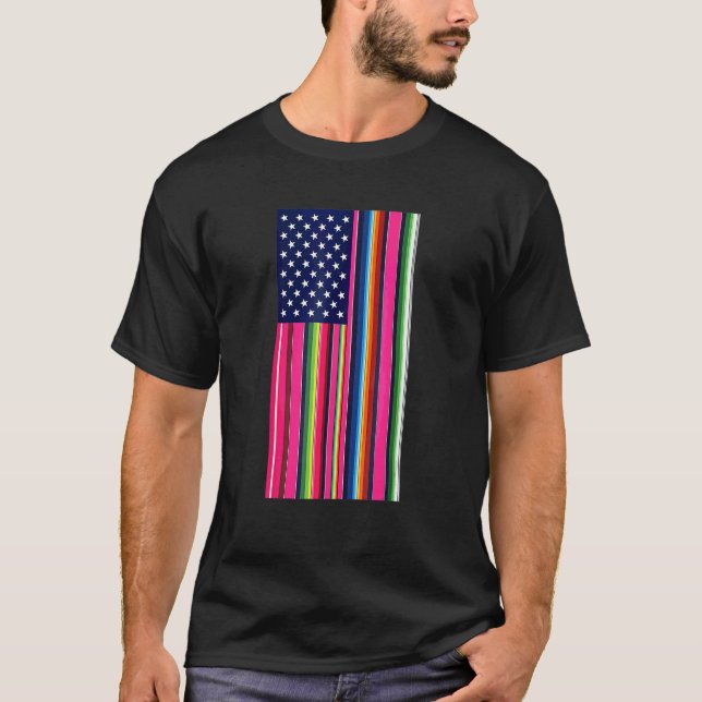 Camiseta Bandeira Americana Usa Serape Cinco De Mayo Par (Frente)