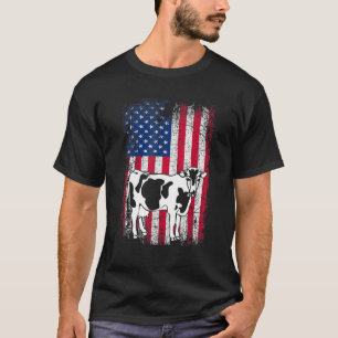 Camiseta Bandeira Americana Vaca Leiteira Animal Vintage 4