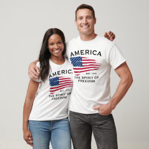 Camiseta Bandeira Americana Vermelha Branca Azul Listras Es