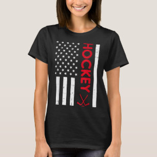 Camiseta bandeira americana vermelha hóquei no gelo vintage